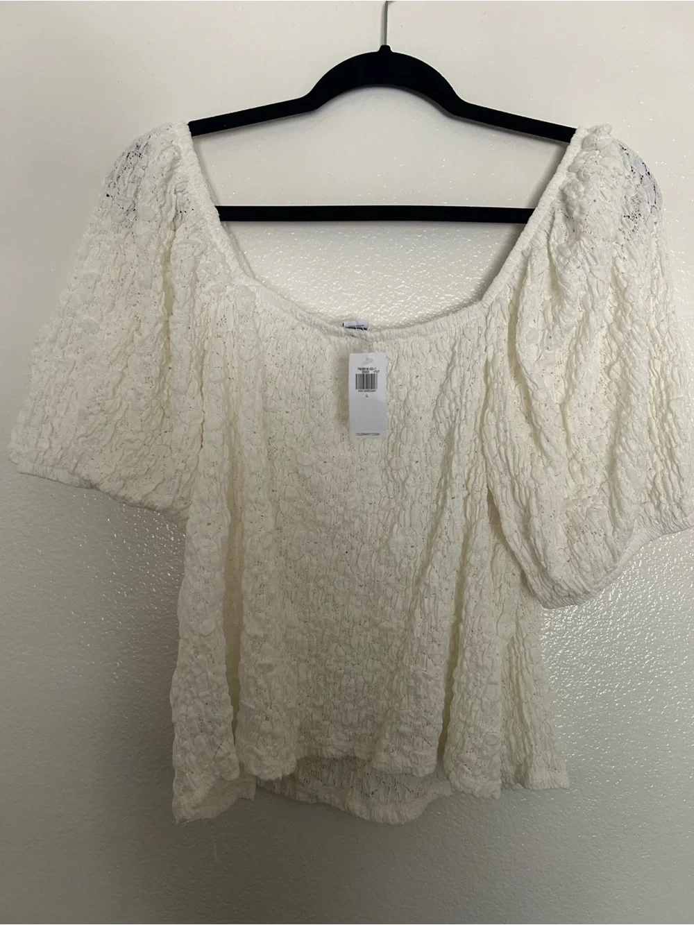 Old Navy Cream Lace Puff-Sleeve Square Neck Blouse